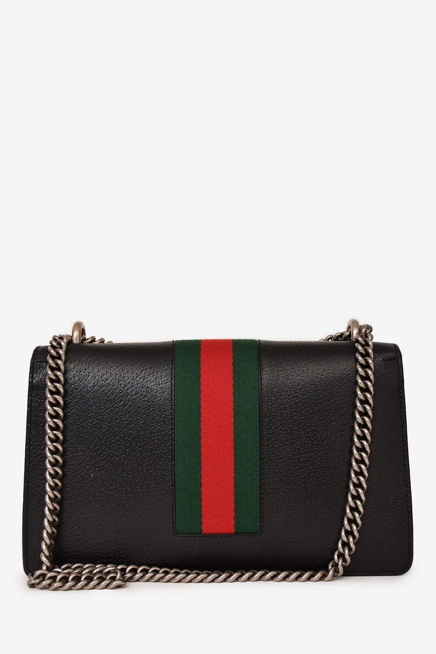 Gucci Black Grained Leather Medium Web Dionysus Chain Bag