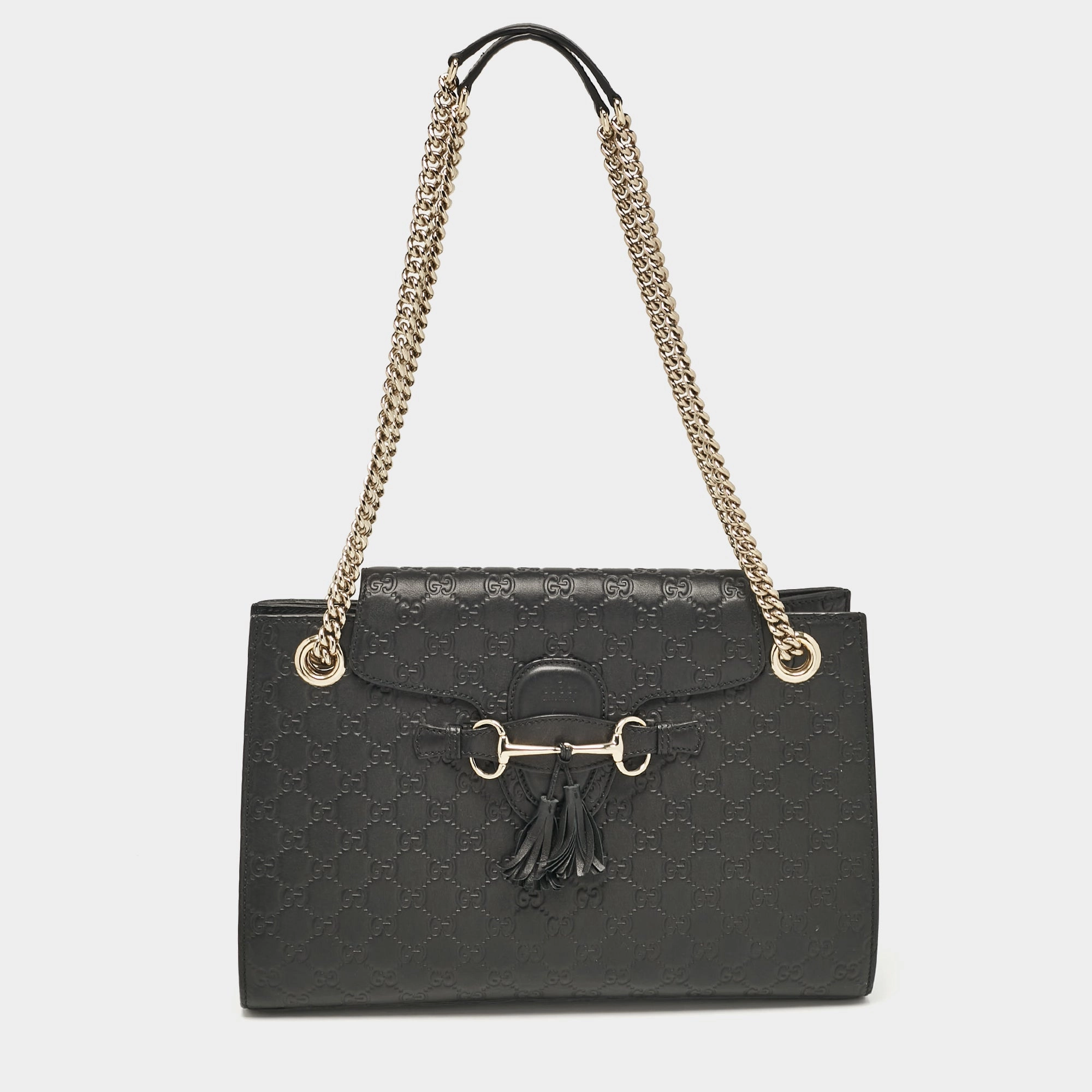 Gucci Black Guccissima Leather Large Emily Shoulder Bag