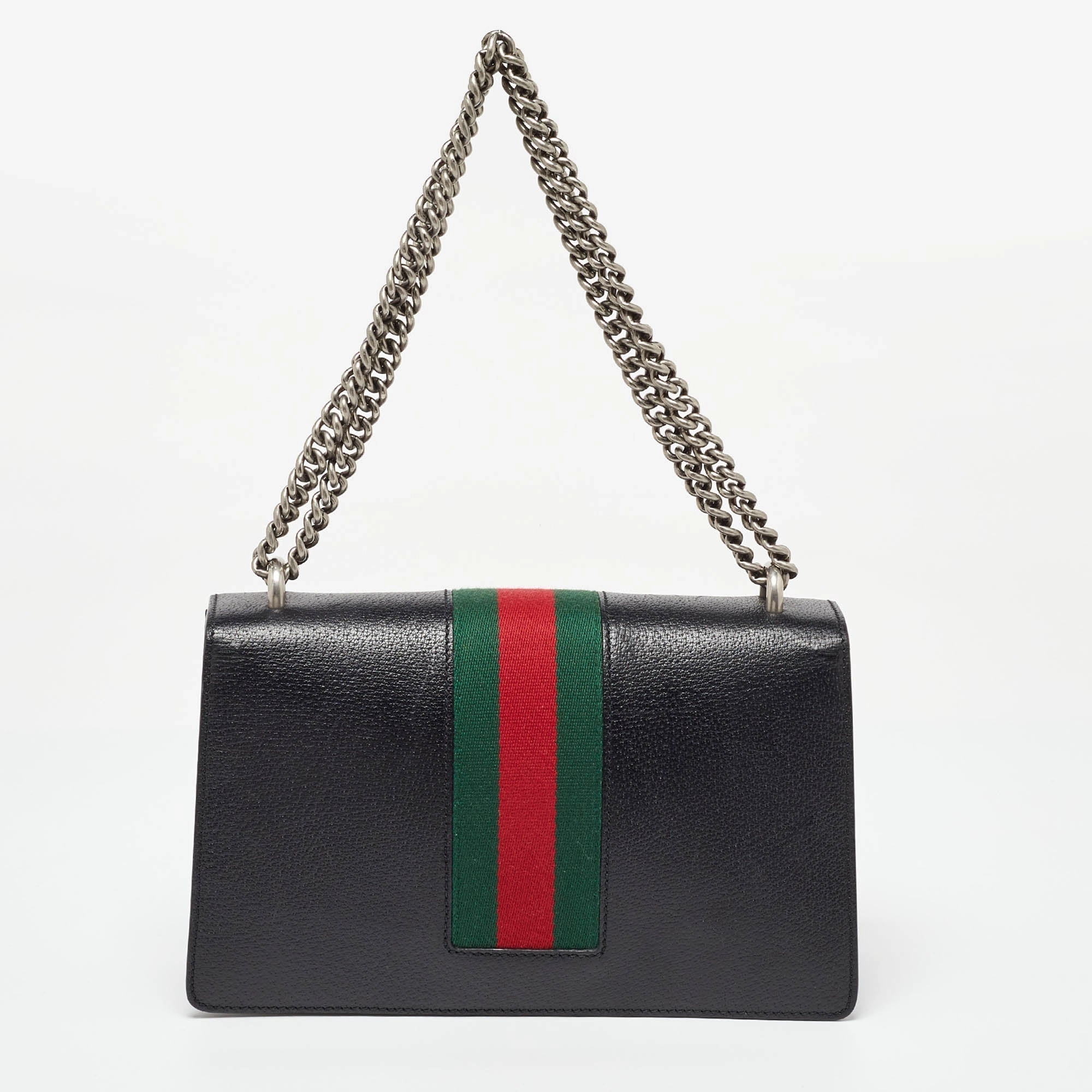 Gucci Black Leather Small Web Dionysus Shoulder Bag