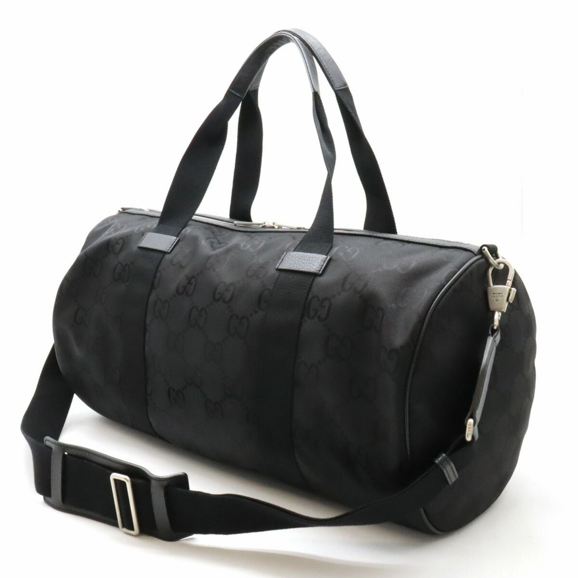 Gucci Black Nylon Canvas Leather Boston Bag Shoulder Bag ()