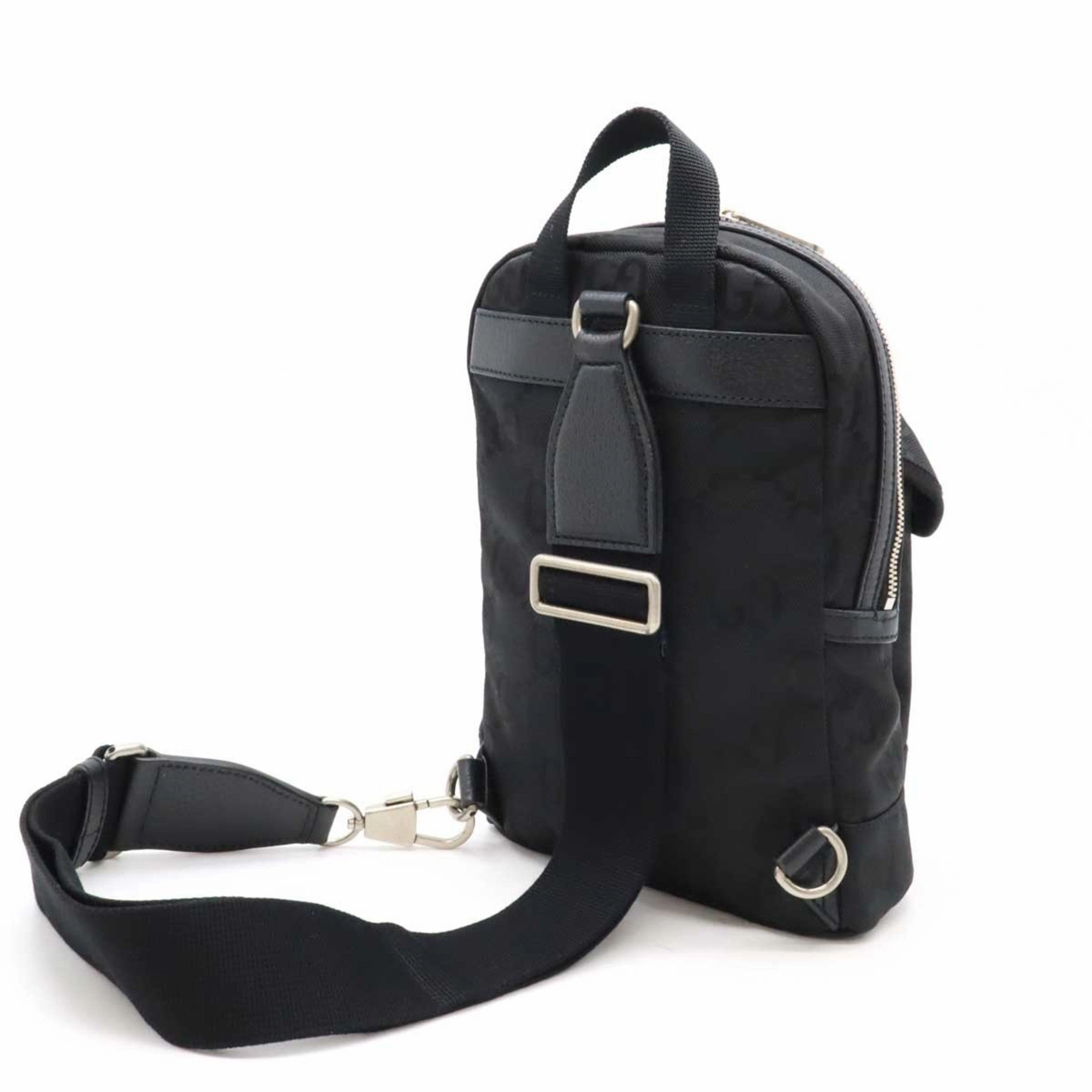 Gucci Black Nylon Canvas Leather Shoulder Bag Sling Bag ()