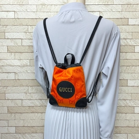 Gucci Black Orange Nylon Leather Backpack ()