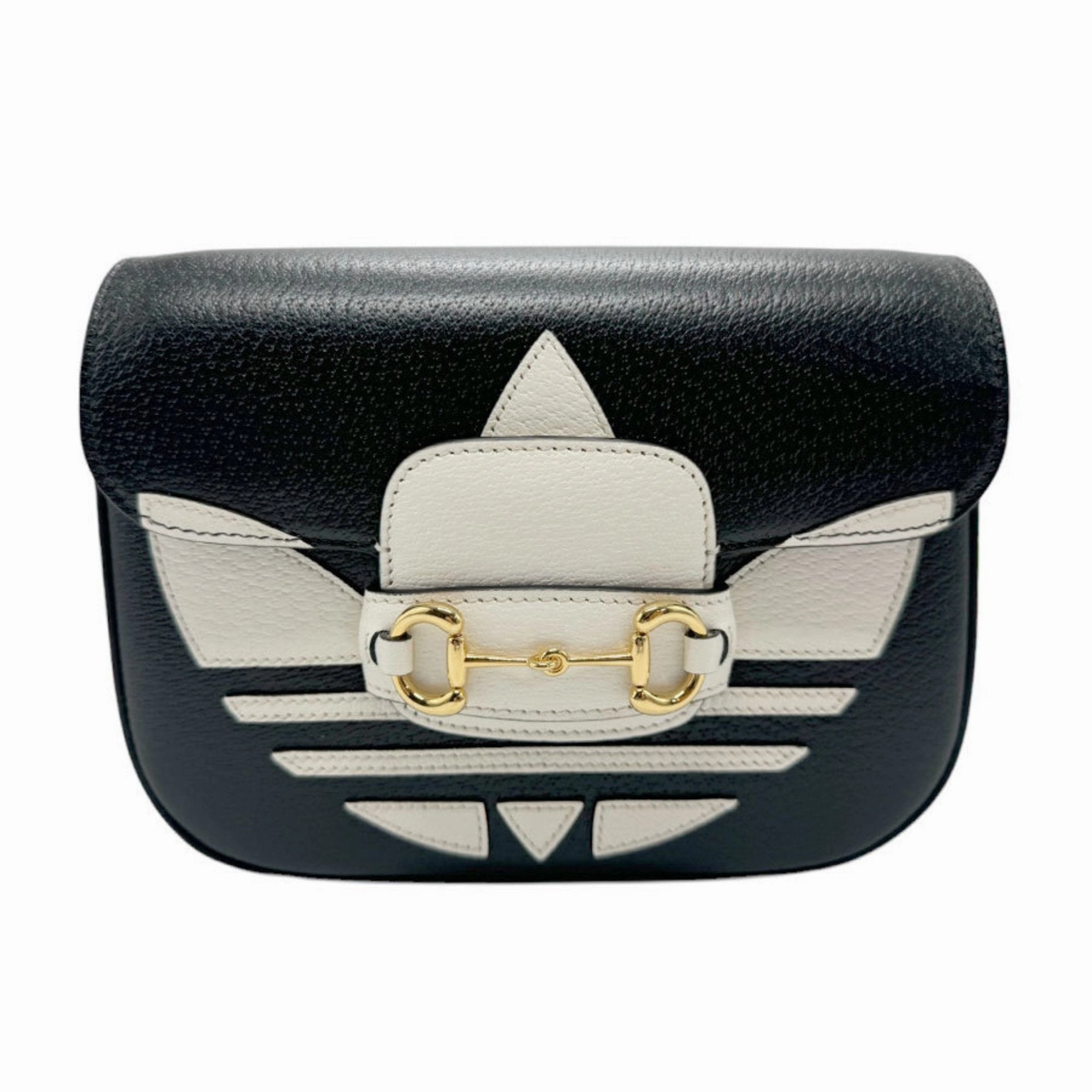 Gucci Black White Leather Shoulder Bag ()
