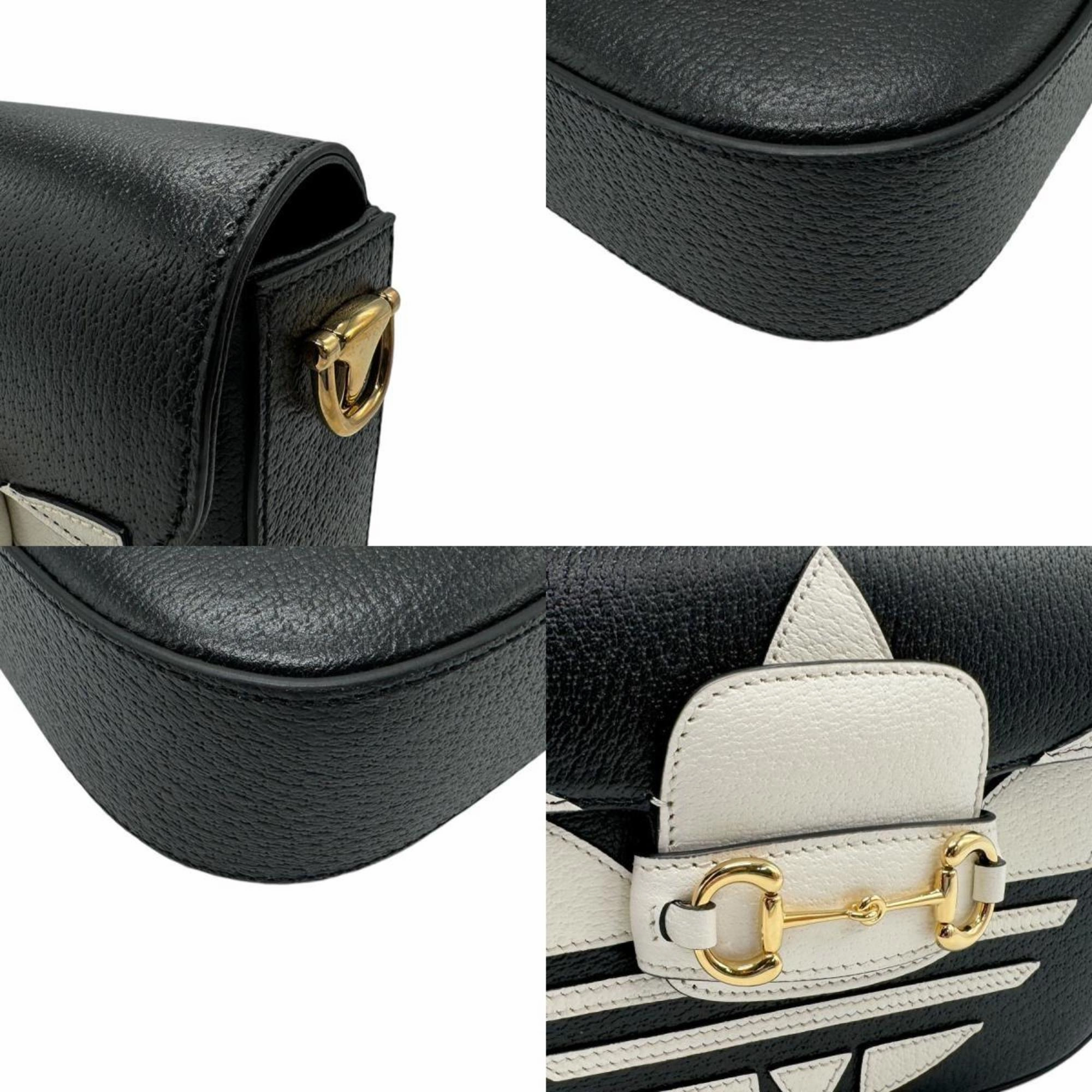 Gucci Black White Leather Shoulder Bag ()