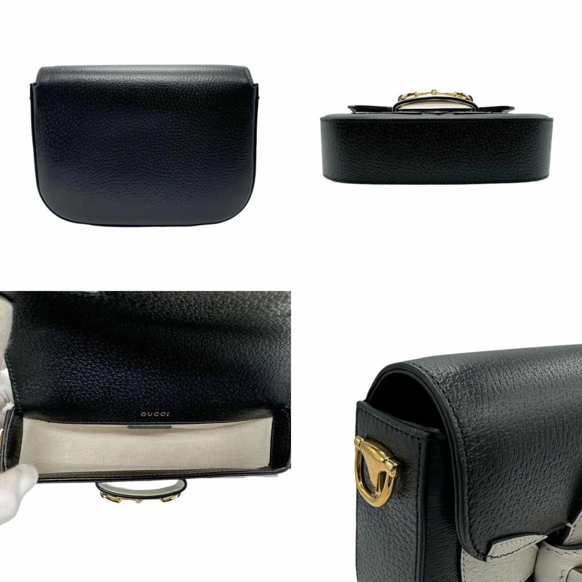 Gucci Black White Leather Shoulder Bag ()
