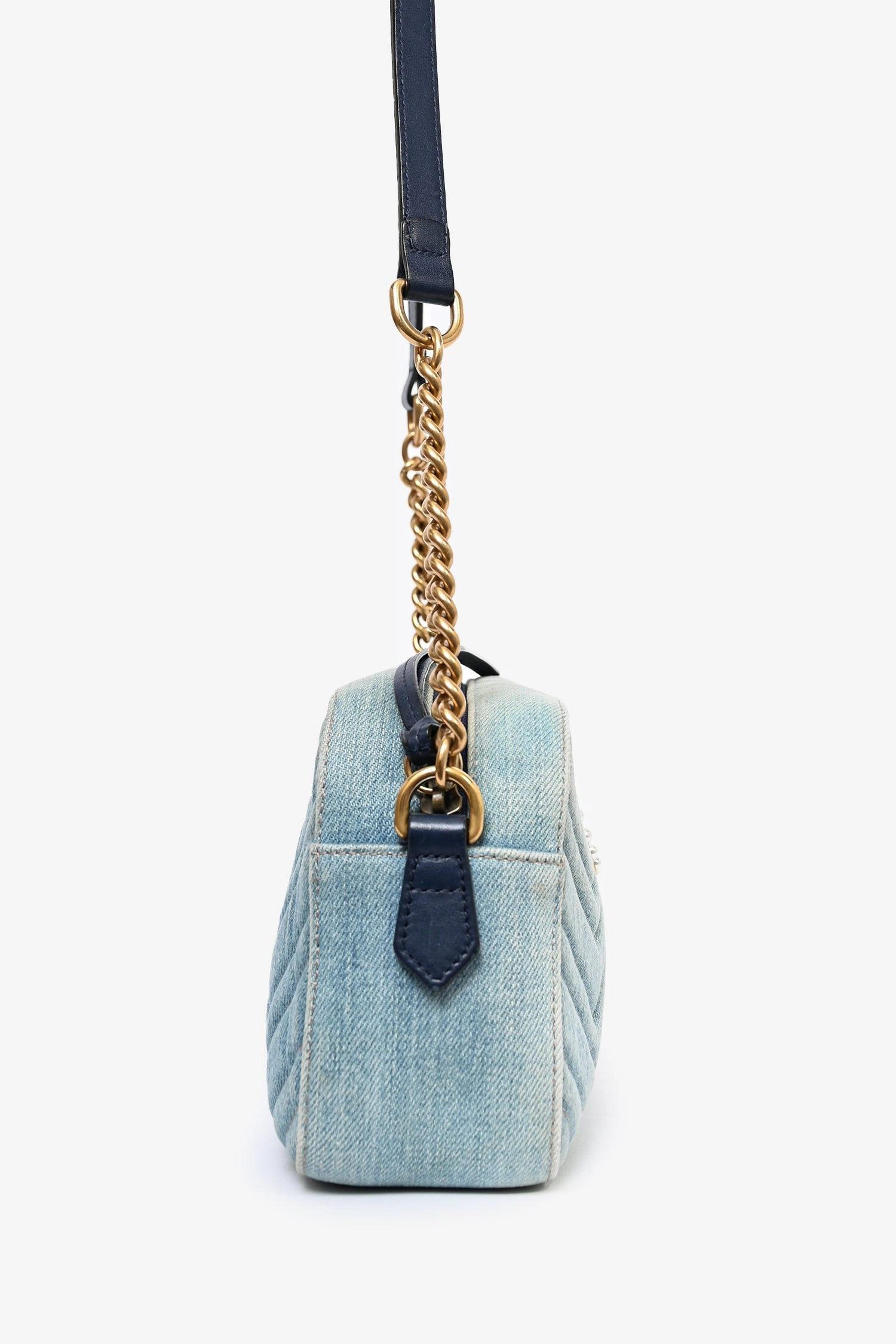 Gucci Blue Denim Pearly GG Small Marmont Camera Bag