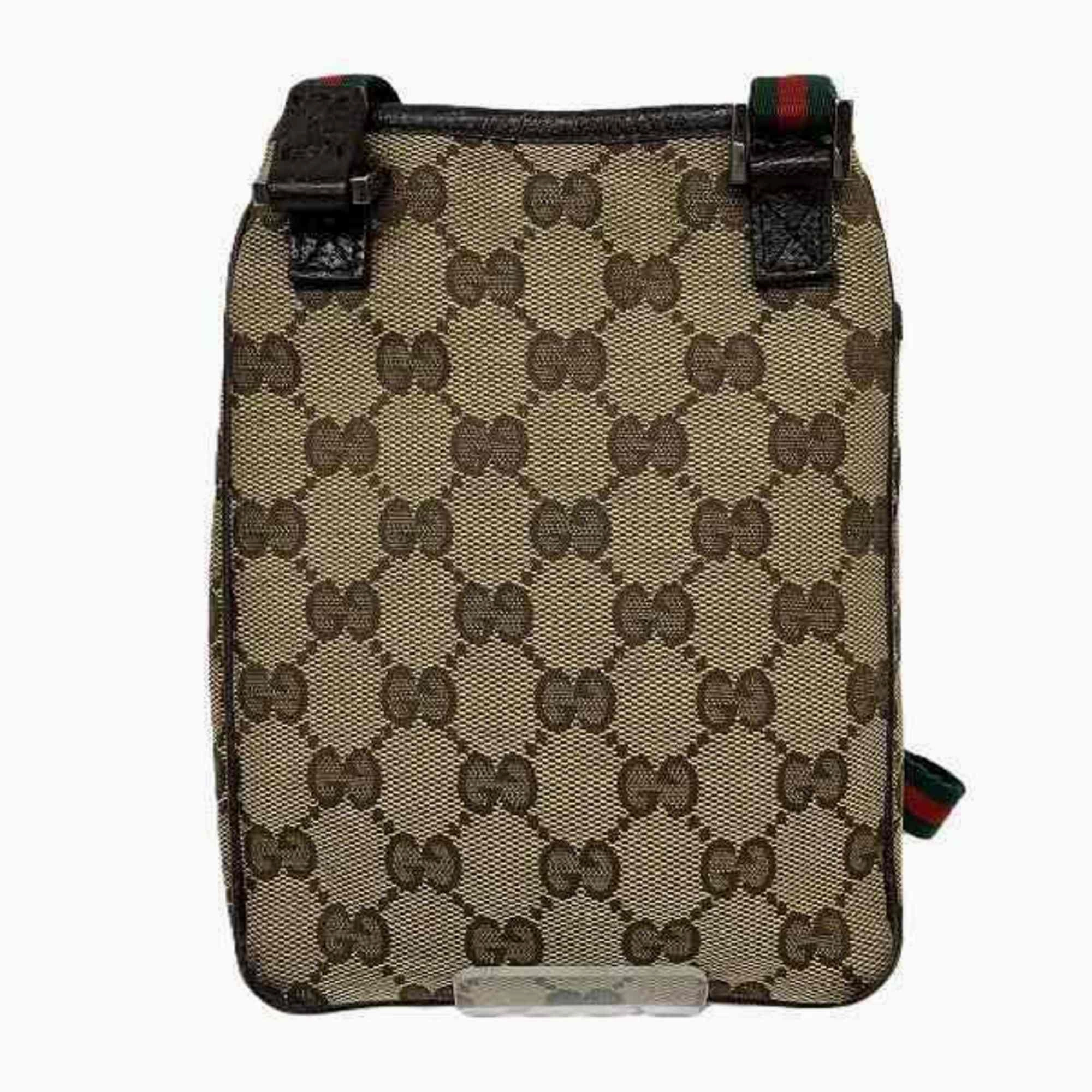 Gucci Brown Canvas Leather Pochette Shoulder Bag ()