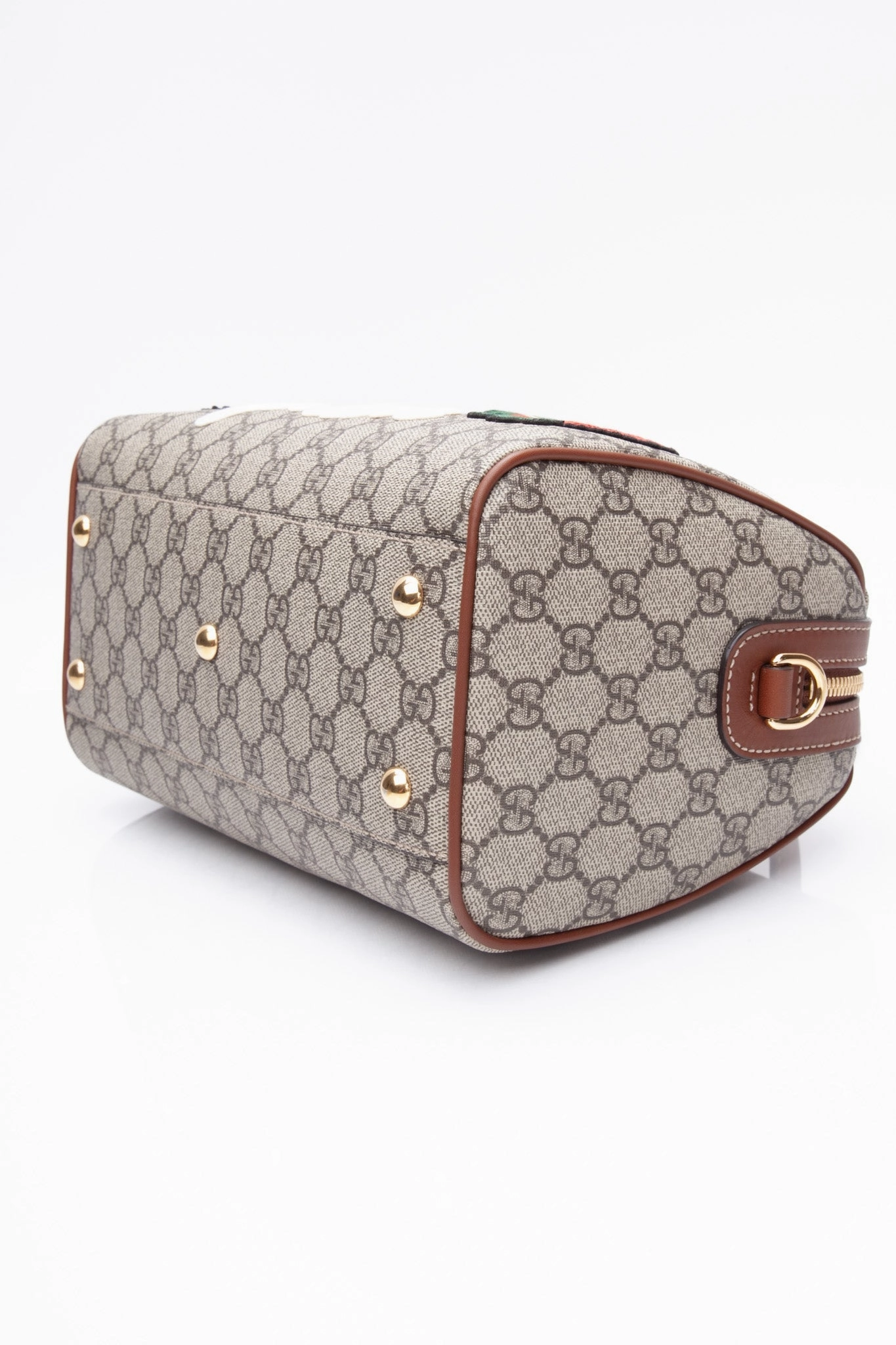 GUCCI Brown GG Canvas Boston Rose Embroidered Print Blind For Love Shoulder/Crossbody Bag