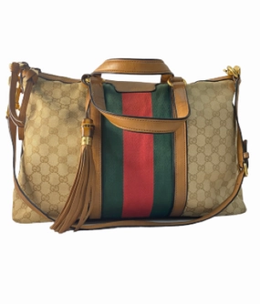 Gucci Brown GG Supreme Logo Web Shoulder Bag