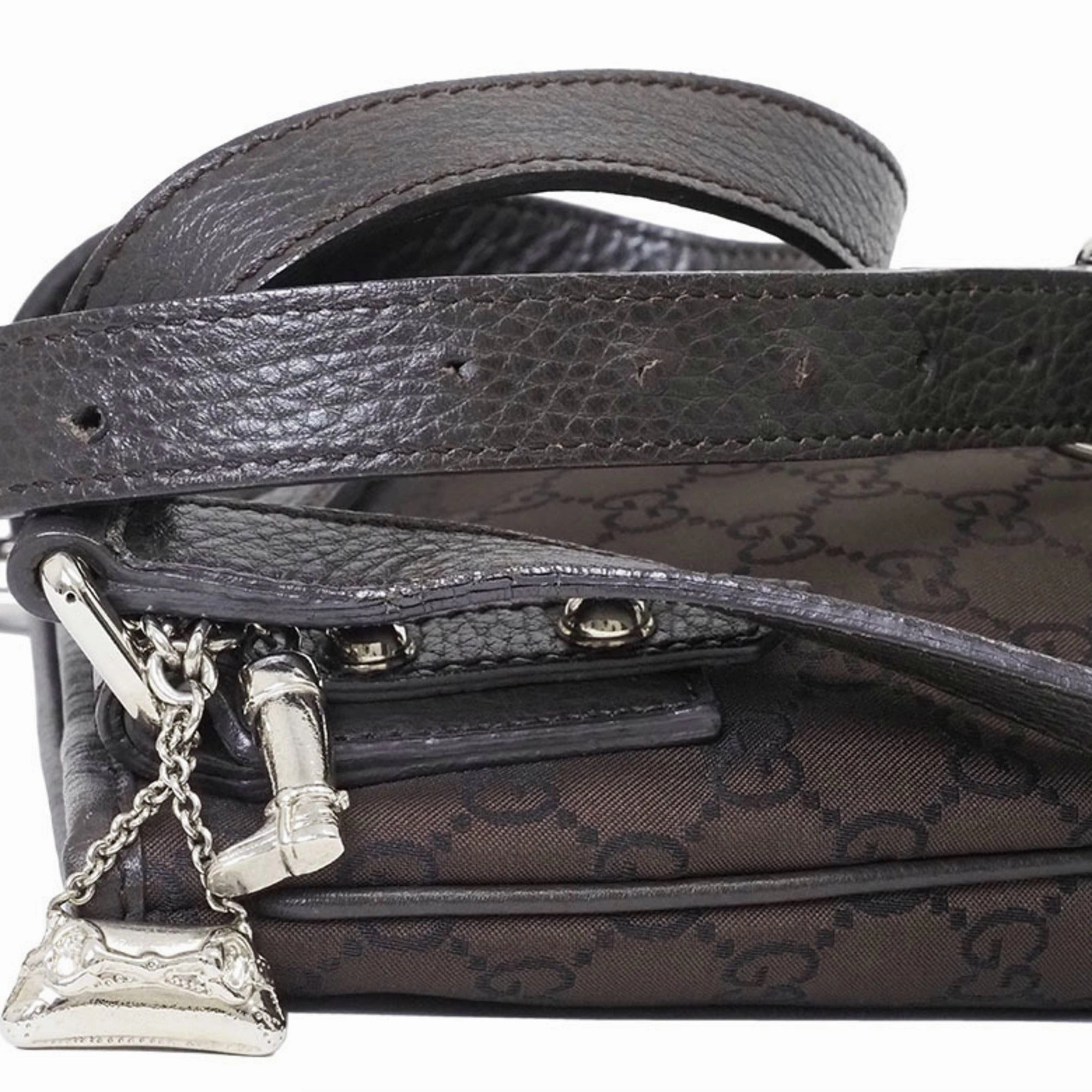 Gucci Brown Nylon Leather Shoulder Bag ()
