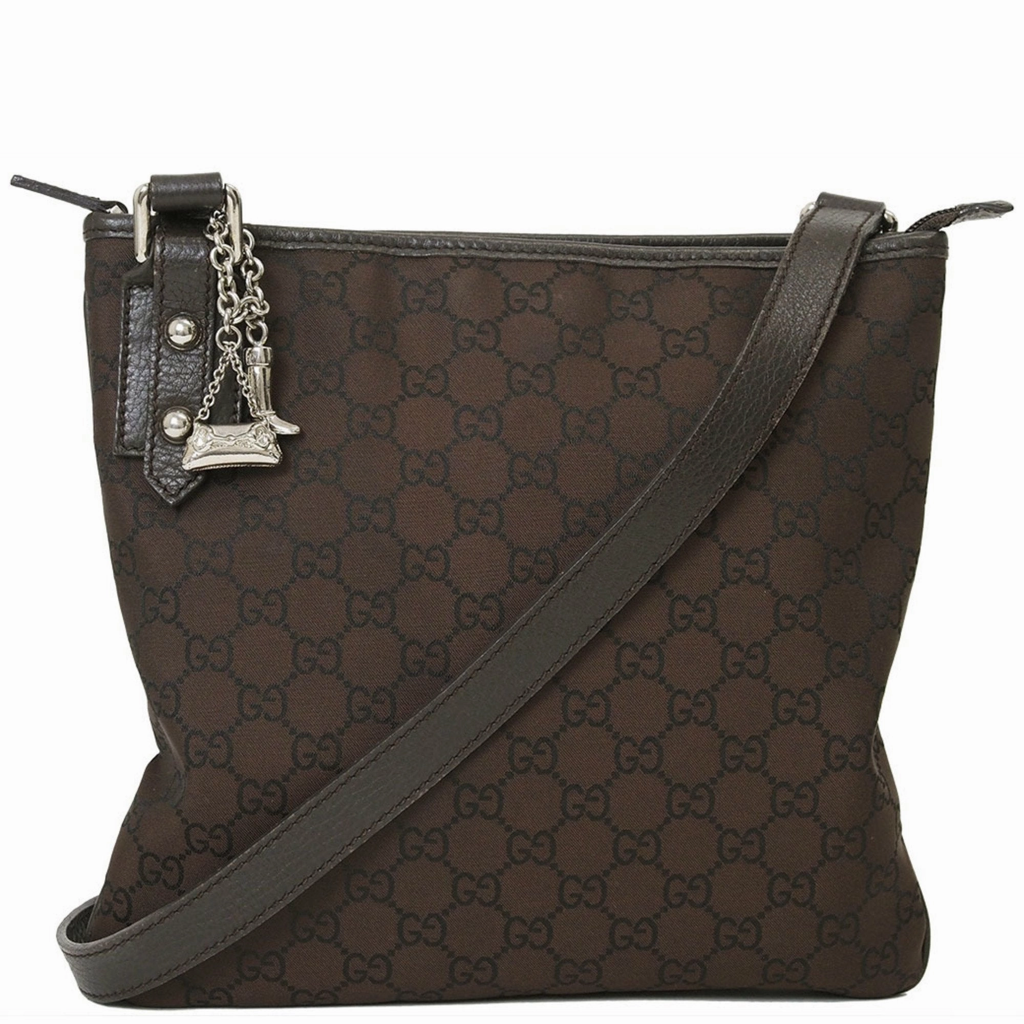 Gucci Brown Nylon Leather Shoulder Bag ()