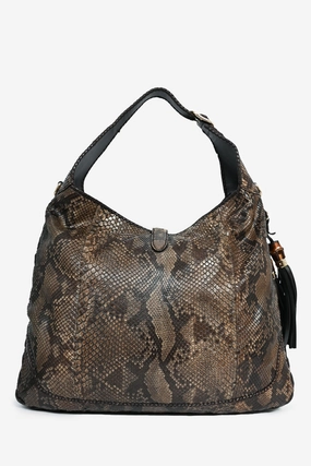 Gucci Brown Python Leather Jacket Hobo Bag