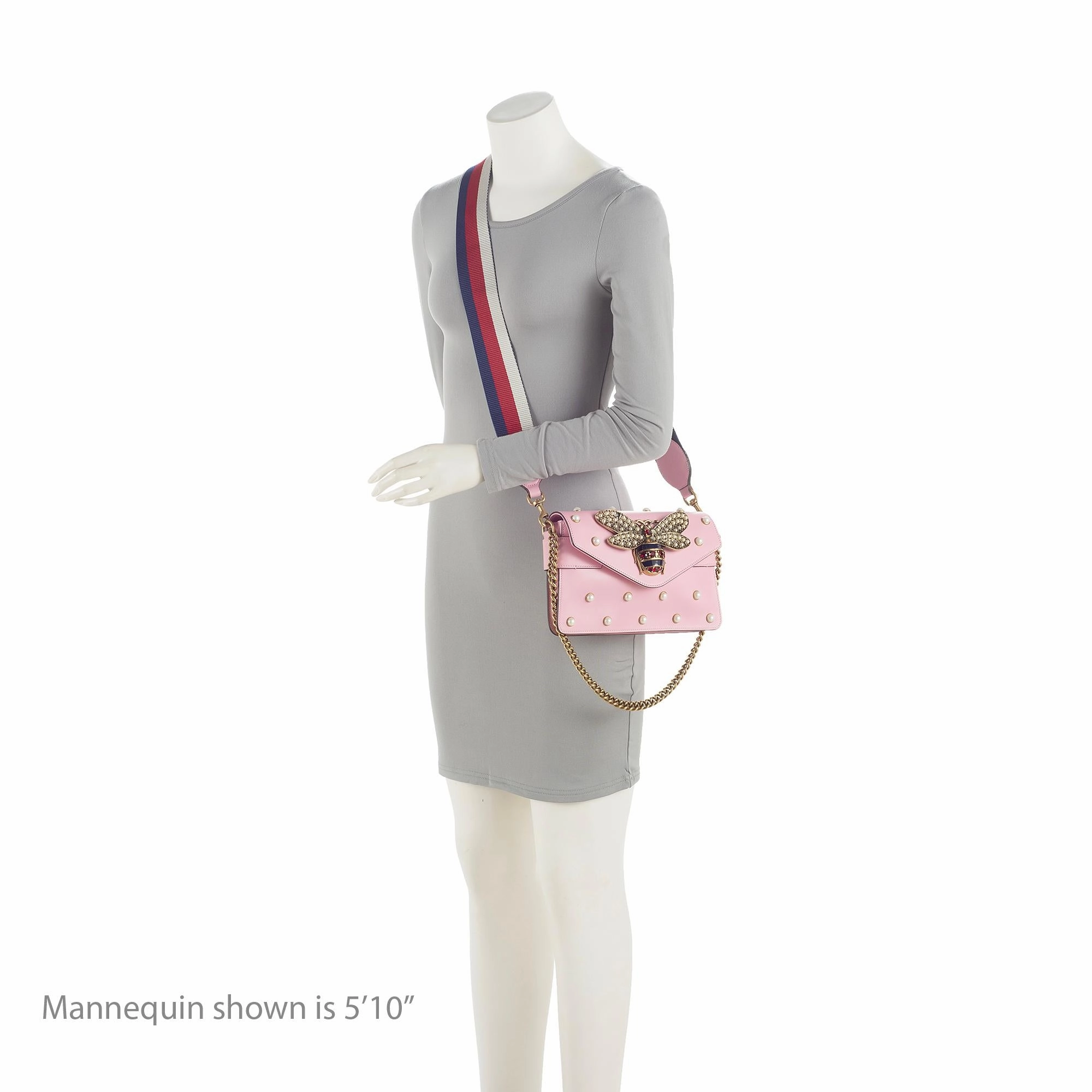 Gucci Calfskin Pearl Bee Broadway Mini Shoulder Bag (SHF-11dMr1)