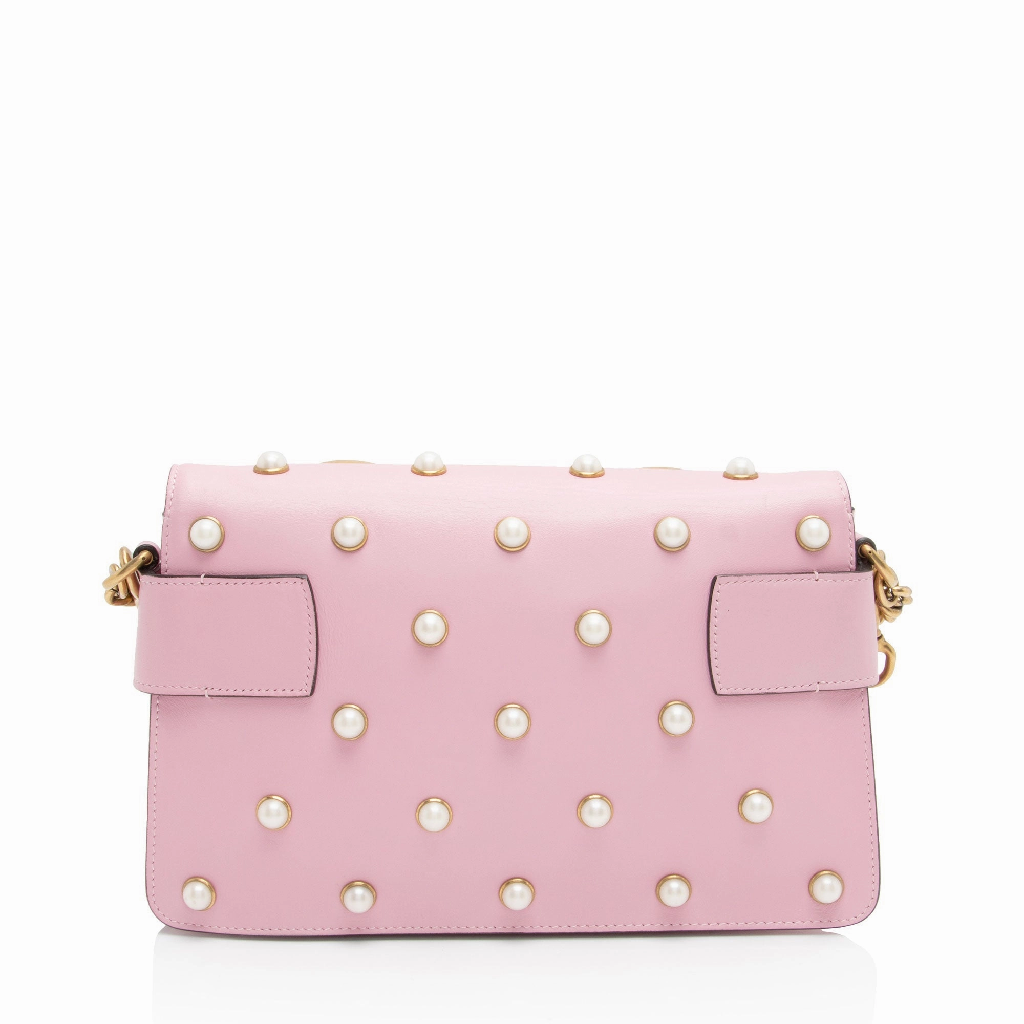 Gucci Calfskin Pearl Bee Broadway Mini Shoulder Bag (SHF-11dMr1)