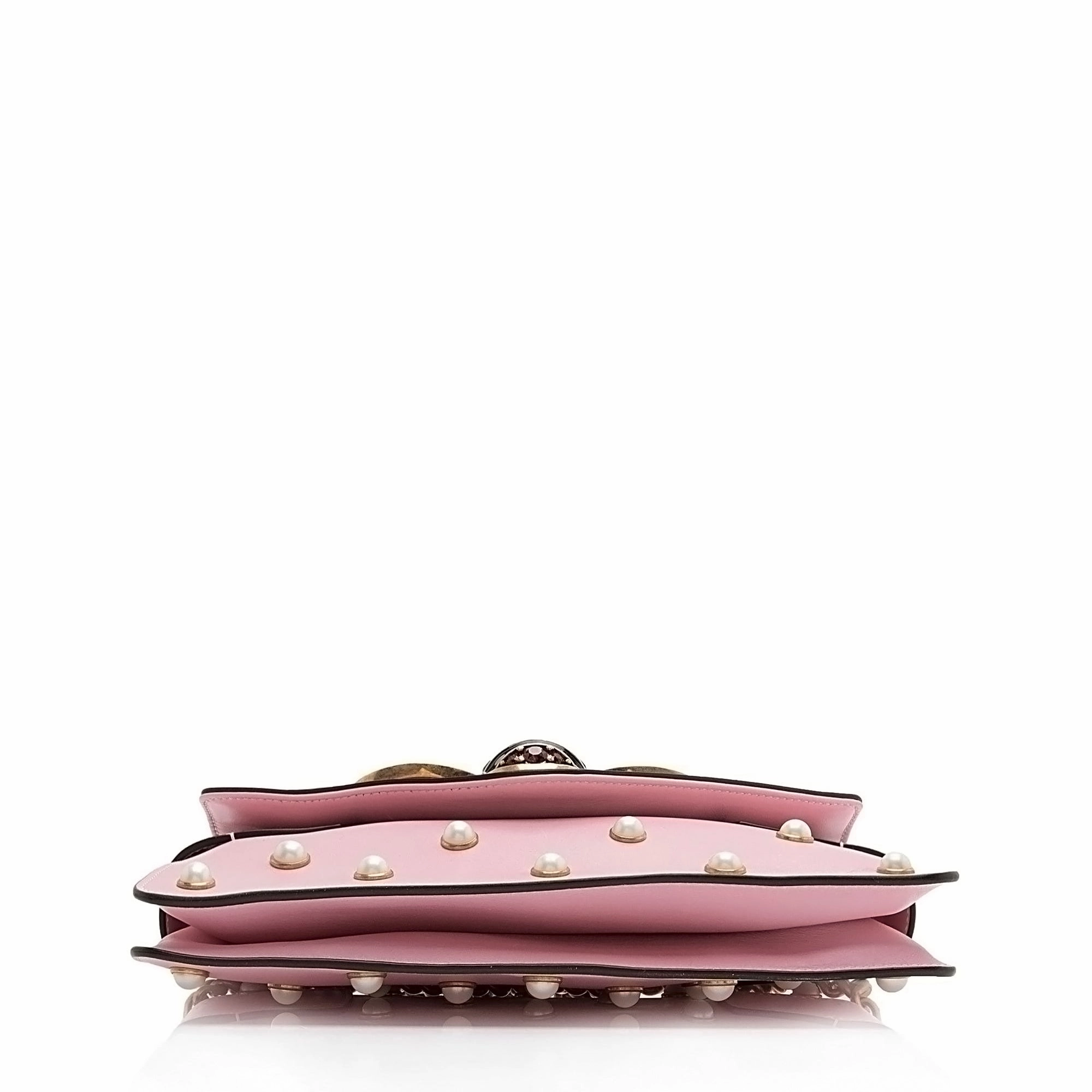 Gucci Calfskin Pearl Bee Broadway Mini Shoulder Bag (SHF-11dMr1)
