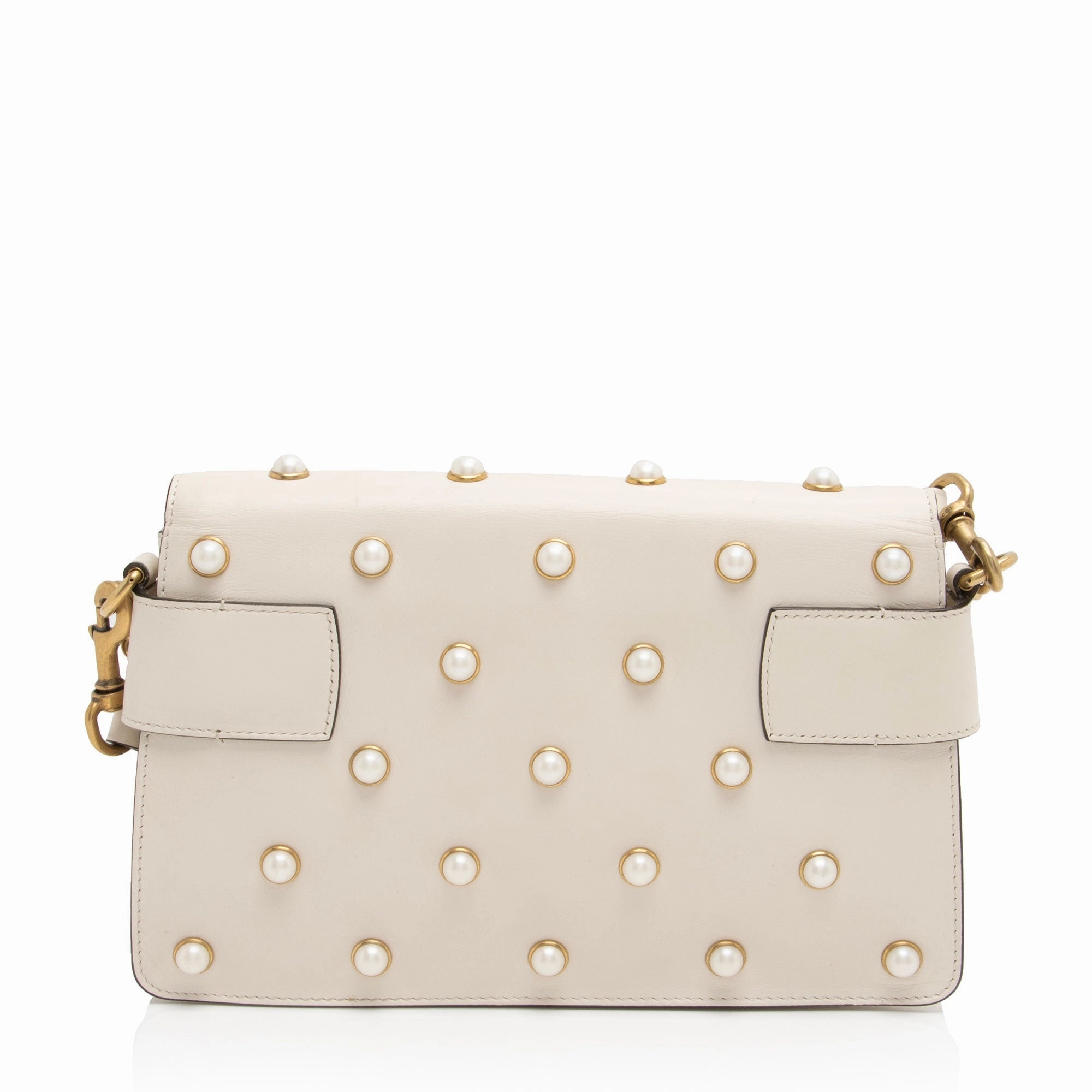 Gucci Calfskin Pearl Bee Broadway Mini Shoulder Bag (SHF-vh1WnC)