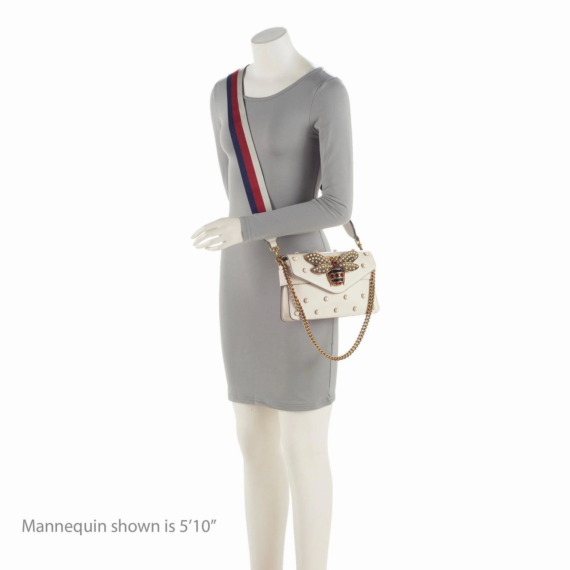 Gucci Calfskin Pearl Bee Broadway Mini Shoulder Bag (SHF-vh1WnC)