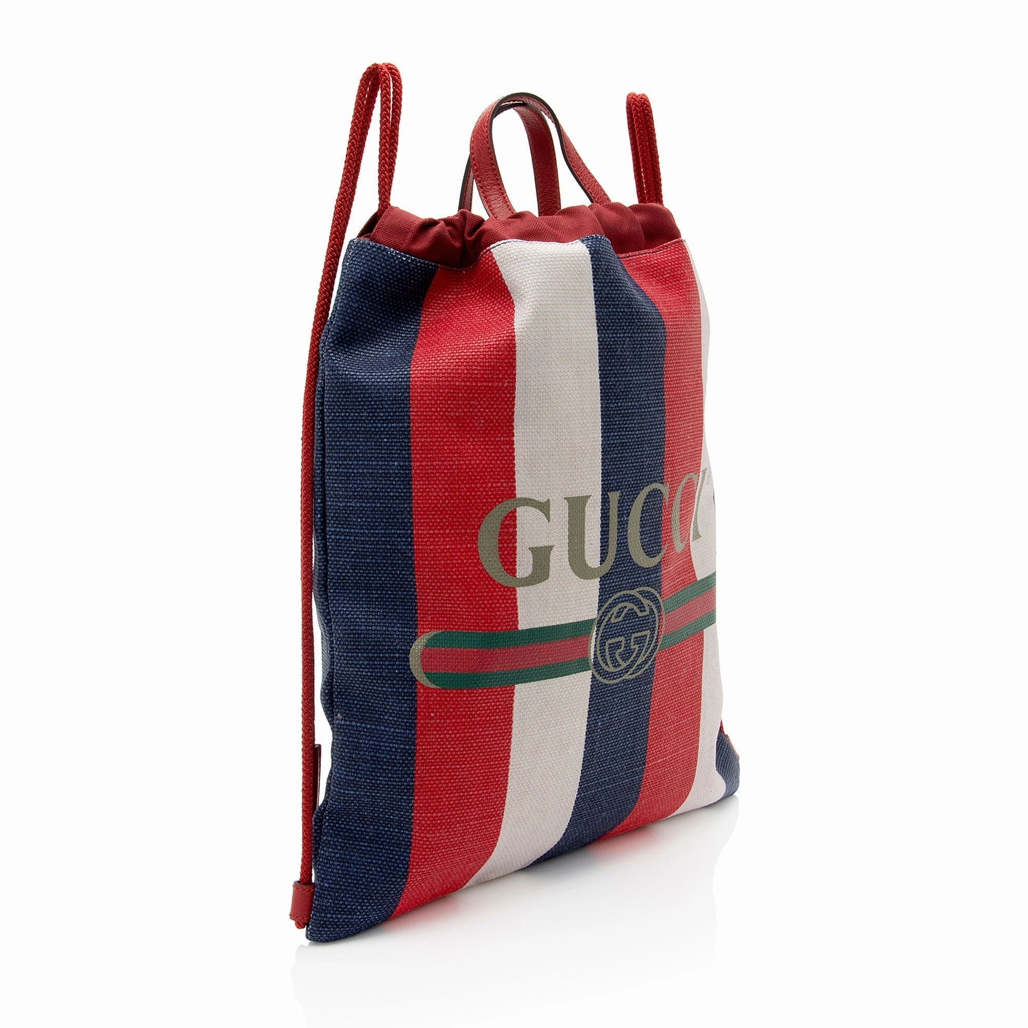 Gucci Canvas Sylvie Stripe Logo Drawstring Backpack (SHF-gz8tRv)