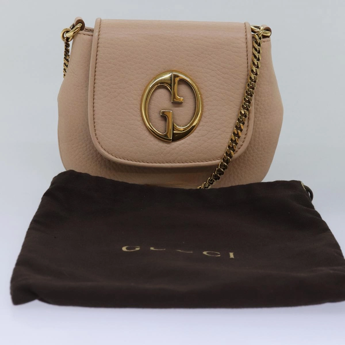 GUCCI Chain Shoulder Bag Leather Beige 251821  am6326