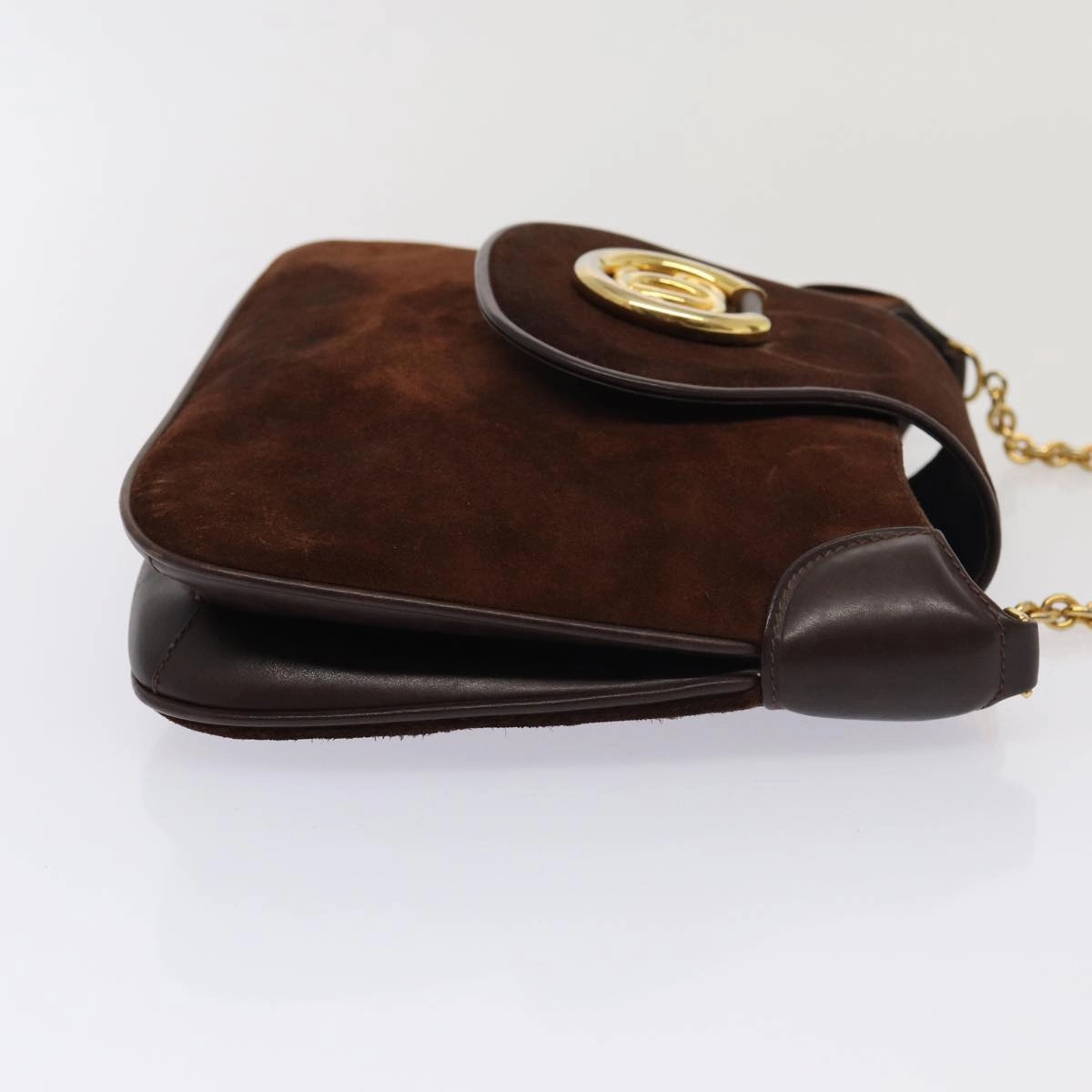 GUCCI Chain Shoulder Bag Suede Brown  13962