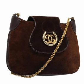 GUCCI Chain Shoulder Bag Suede Brown  13962