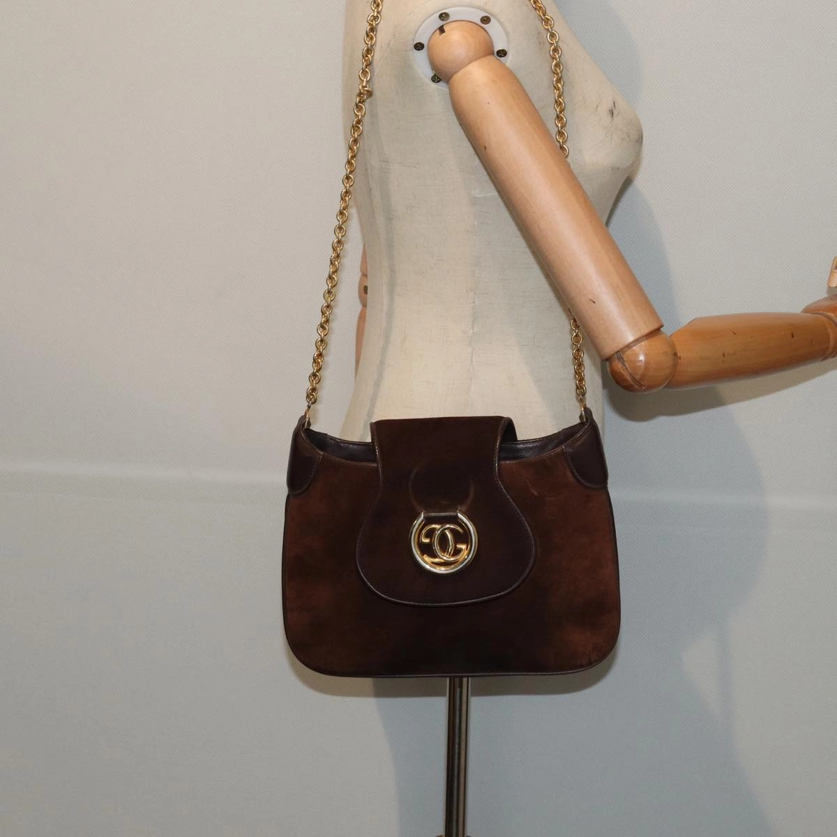 GUCCI Chain Shoulder Bag Suede Brown  13962