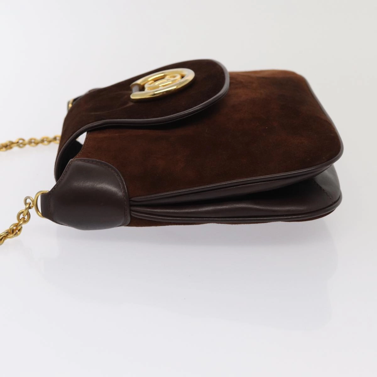 GUCCI Chain Shoulder Bag Suede Brown  13962