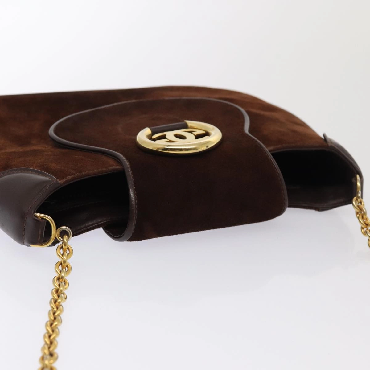 GUCCI Chain Shoulder Bag Suede Brown  13962