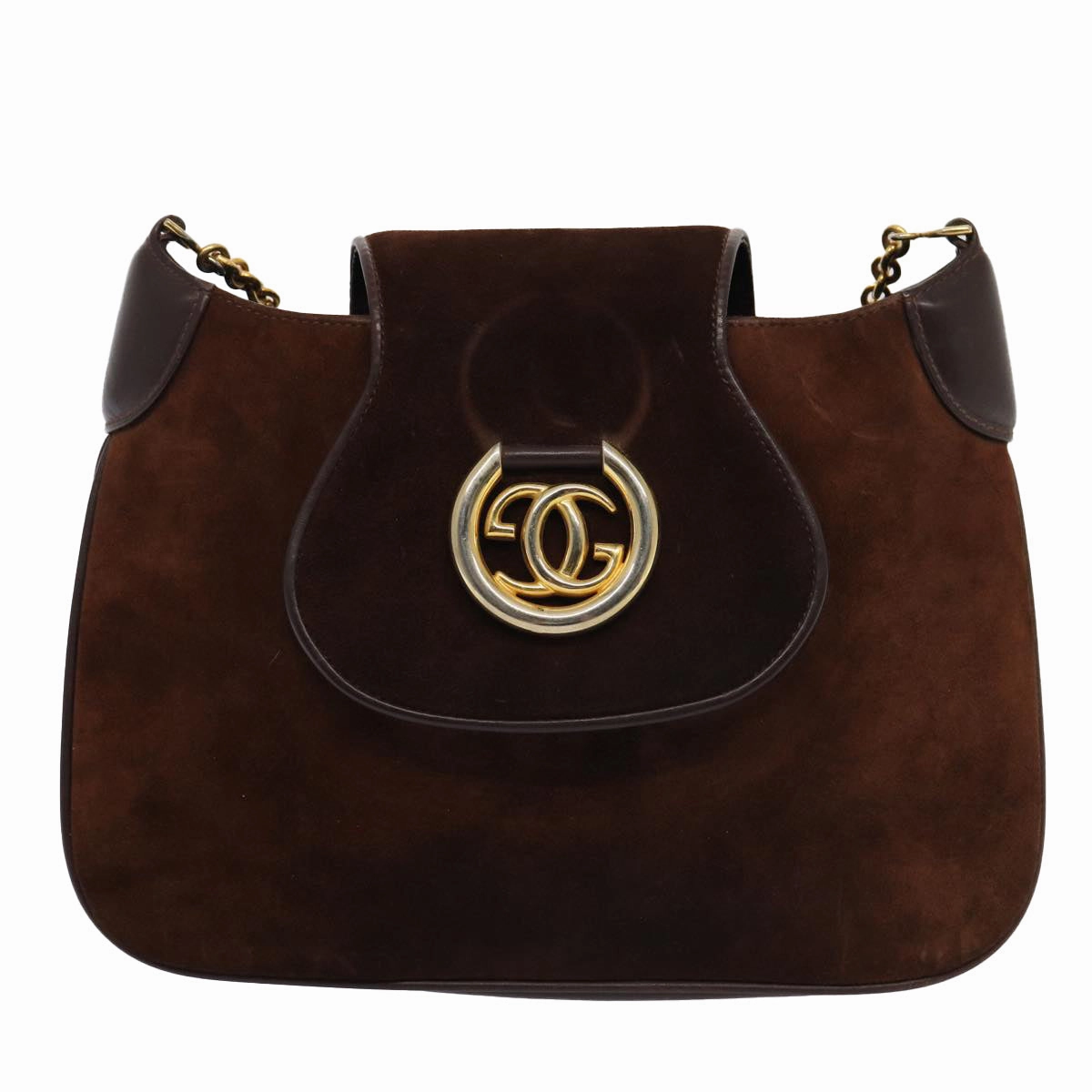 GUCCI Chain Shoulder Bag Suede Brown  13962