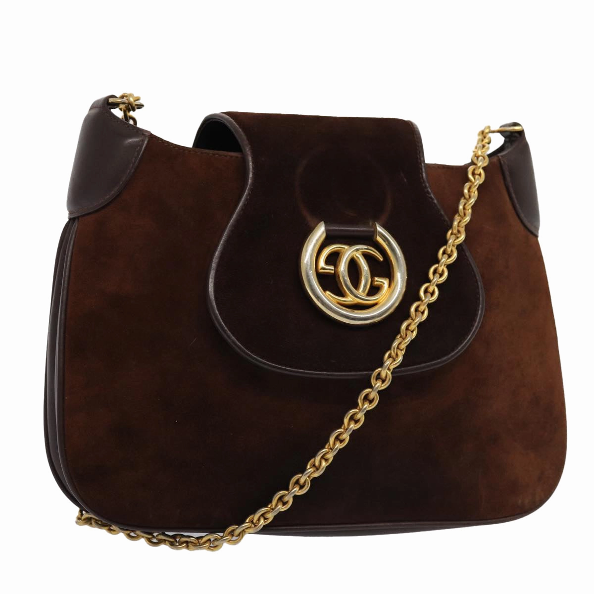 GUCCI Chain Shoulder Bag Suede Brown  13962