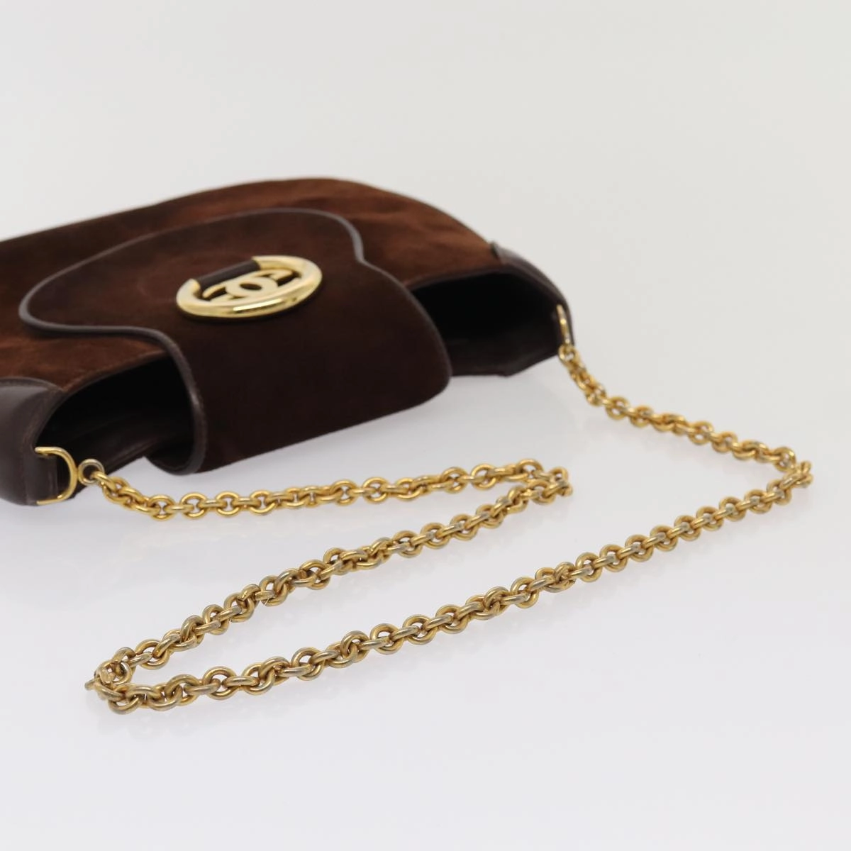 GUCCI Chain Shoulder Bag Suede Brown  13962