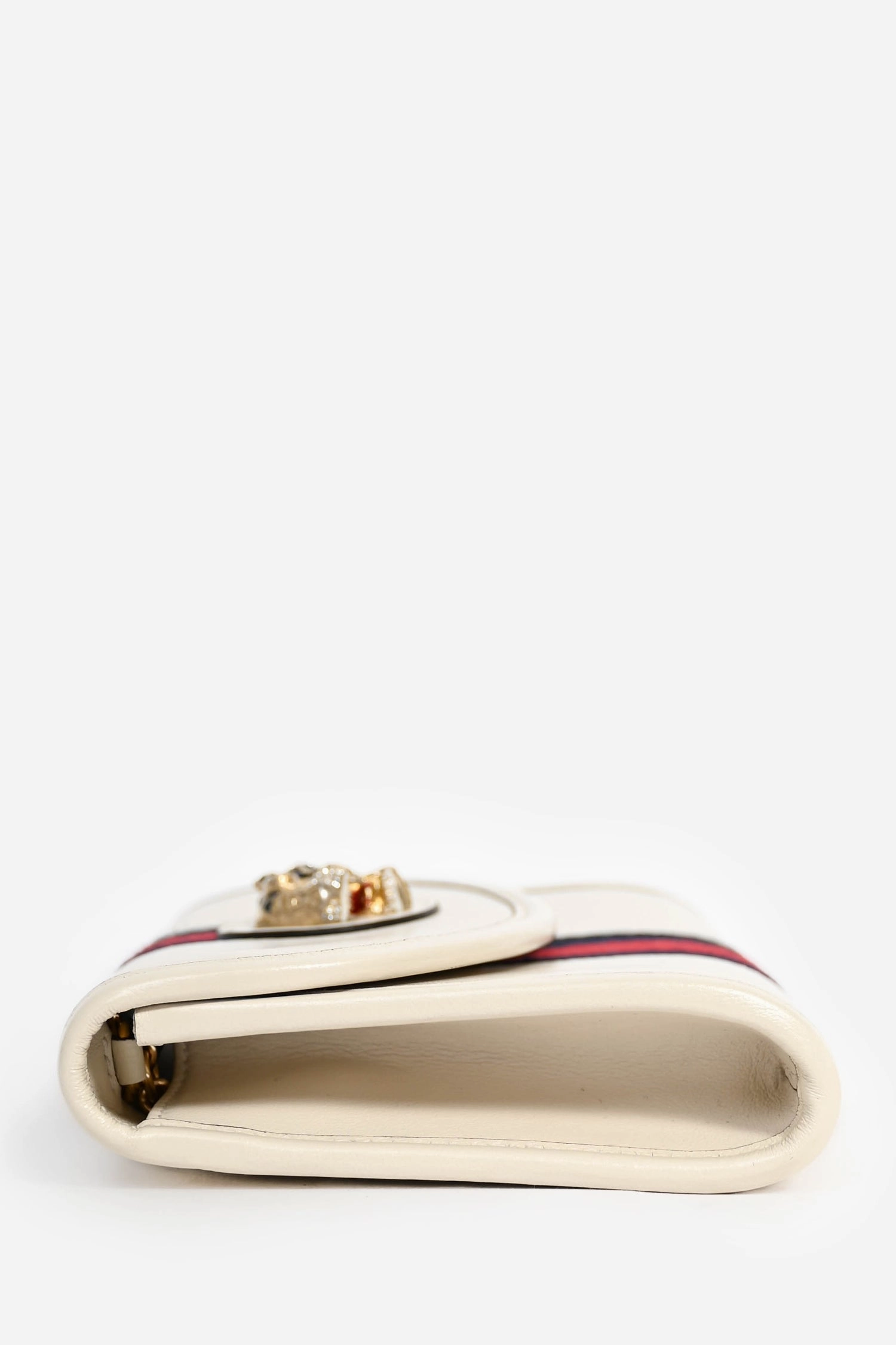 Gucci Cream Leather Web Mini Rajah Clutch with Chain