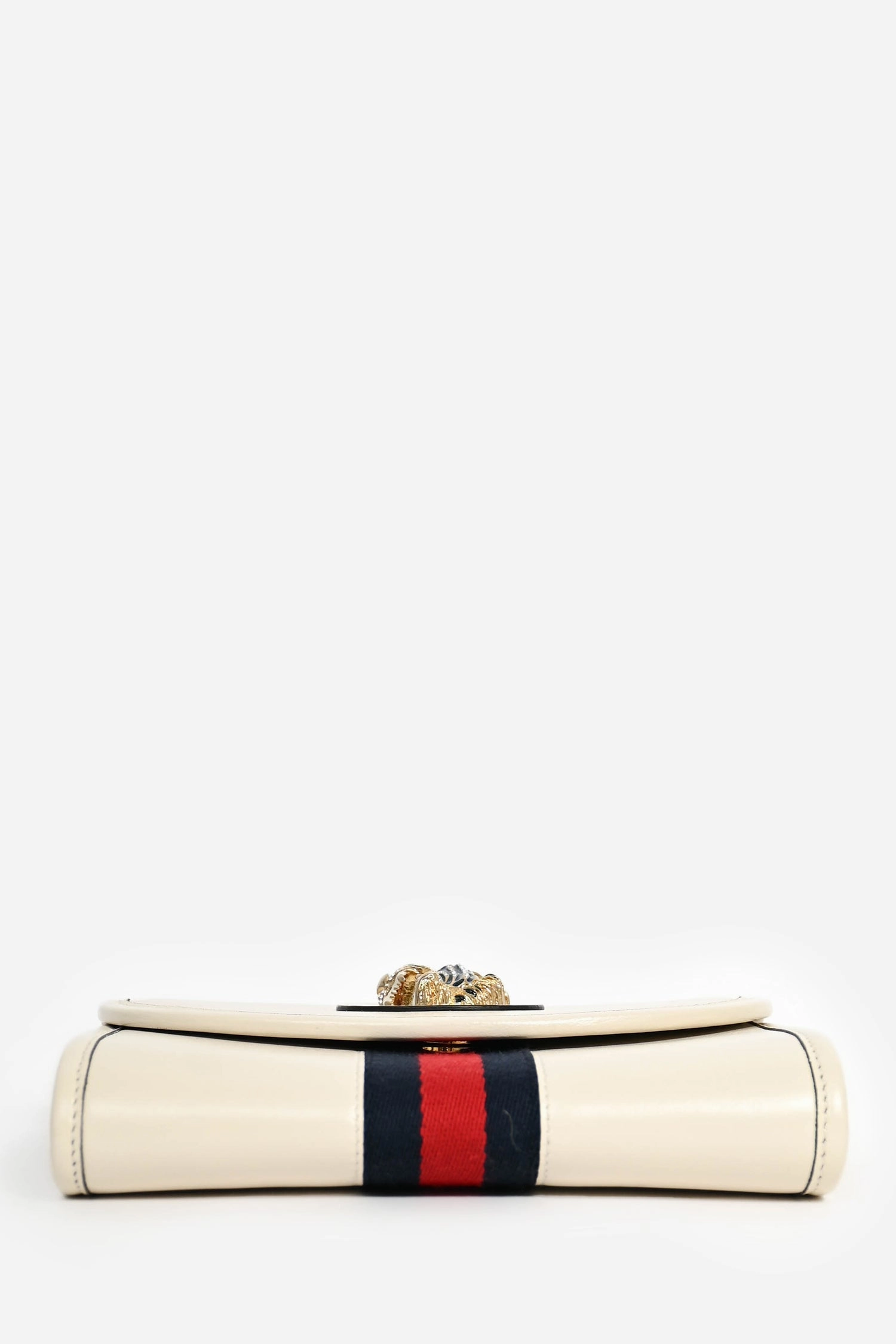 Gucci Cream Leather Web Mini Rajah Clutch with Chain