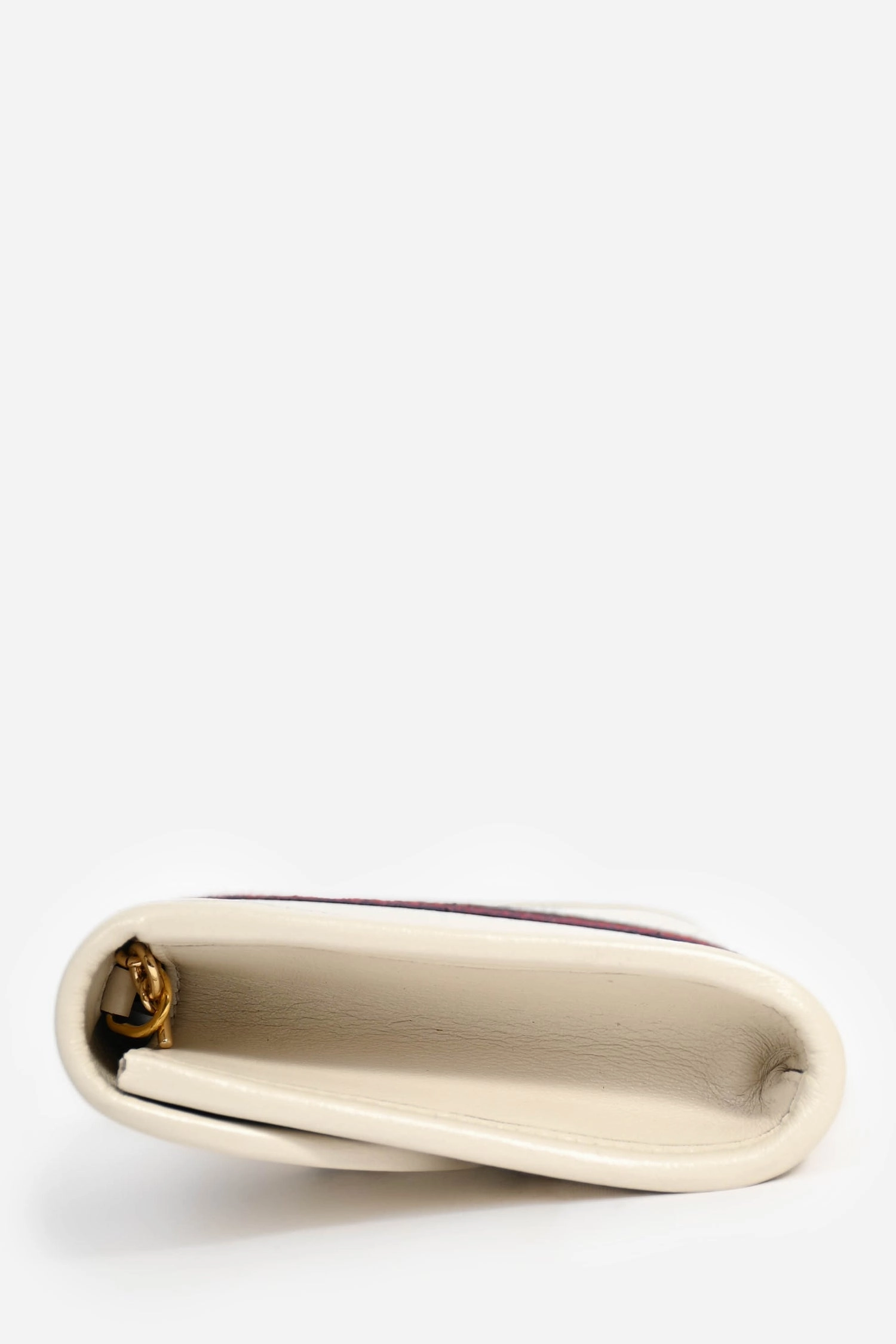 Gucci Cream Leather Web Mini Rajah Clutch with Chain