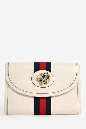 Gucci Cream Leather Web Mini Rajah Clutch with Chain