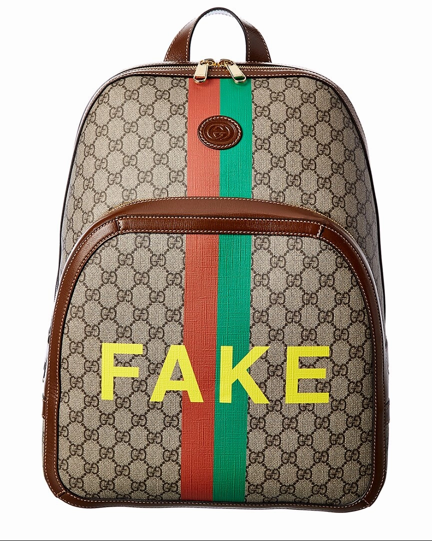 Gucci Fake/Not Print Medium GG Supreme Canvas & Leather Backpack