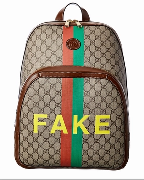 Gucci Fake/Not Print Medium GG Supreme Canvas & Leather Backpack