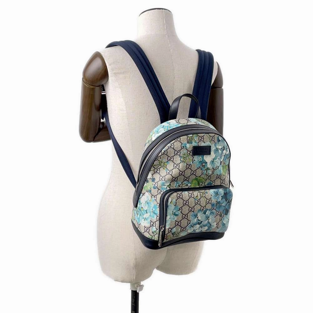 GUCCI GG Blooms Backpack Beige/Blue546327 GG SupremeCanvas Leather