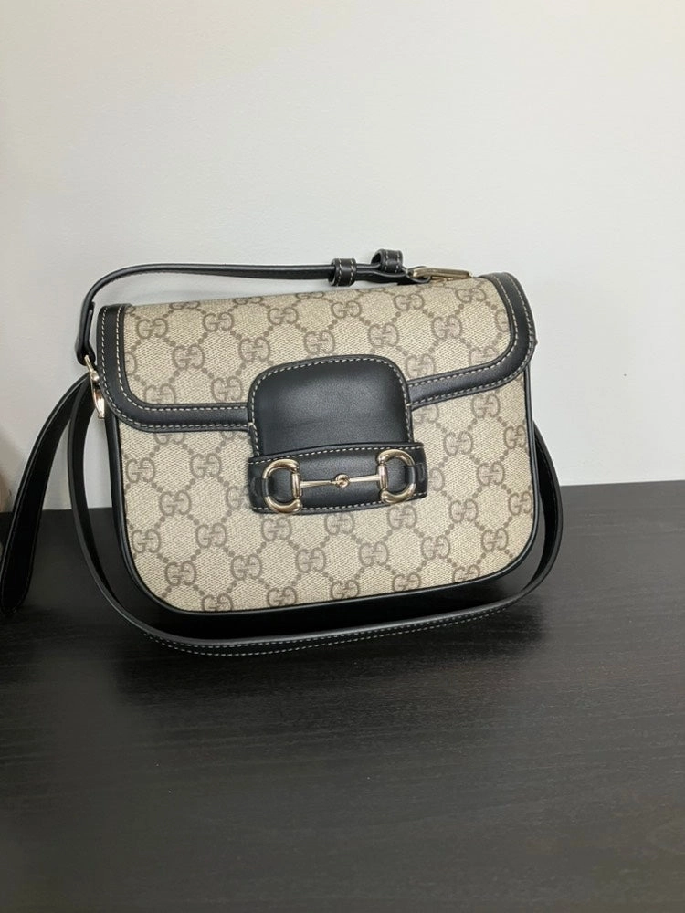 Gucci GG Canvas Horsebit 1955 Shoulder Bag Beige/Black