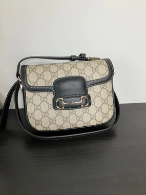 Gucci GG Canvas Horsebit 1955 Shoulder Bag Beige/Black