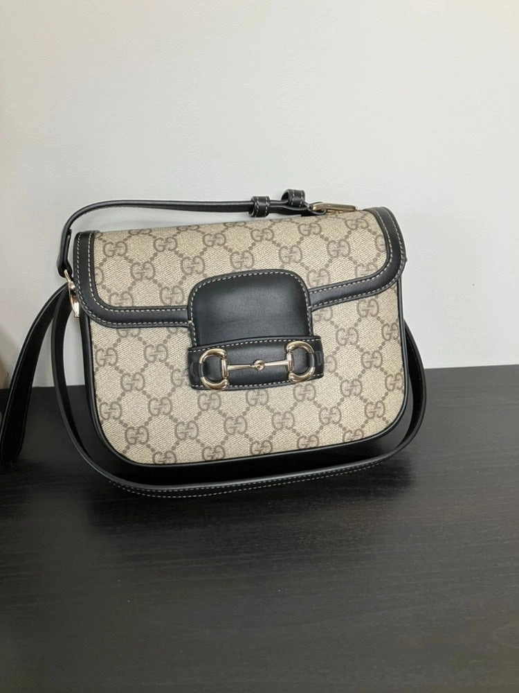 Gucci GG Canvas Horsebit 1955 Shoulder Bag Beige/Black