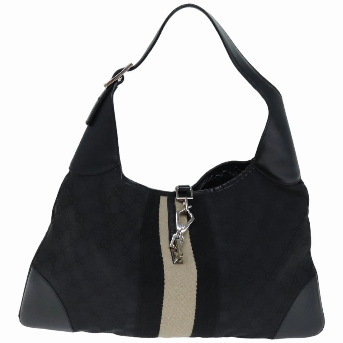 GUCCI GG Canvas Jackie Shoulder Bag Black White 001 4075  76393