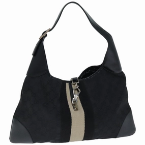 GUCCI GG Canvas Jackie Shoulder Bag Black White 001 4075  76393