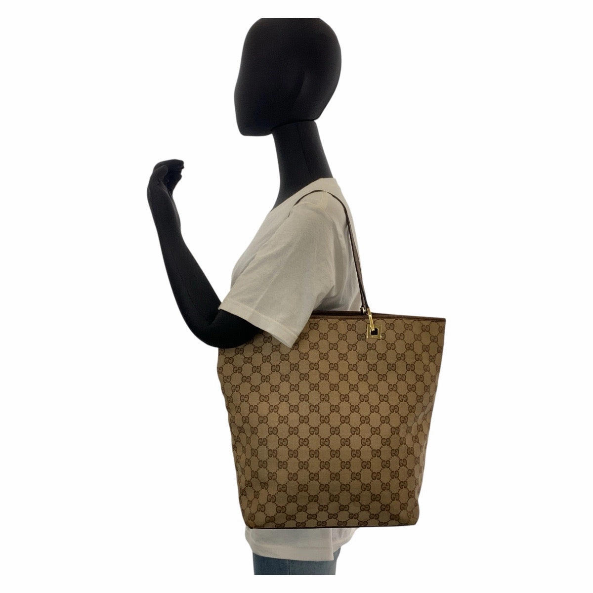 Gucci GG Canvas Leather Tote Shoulder Bag