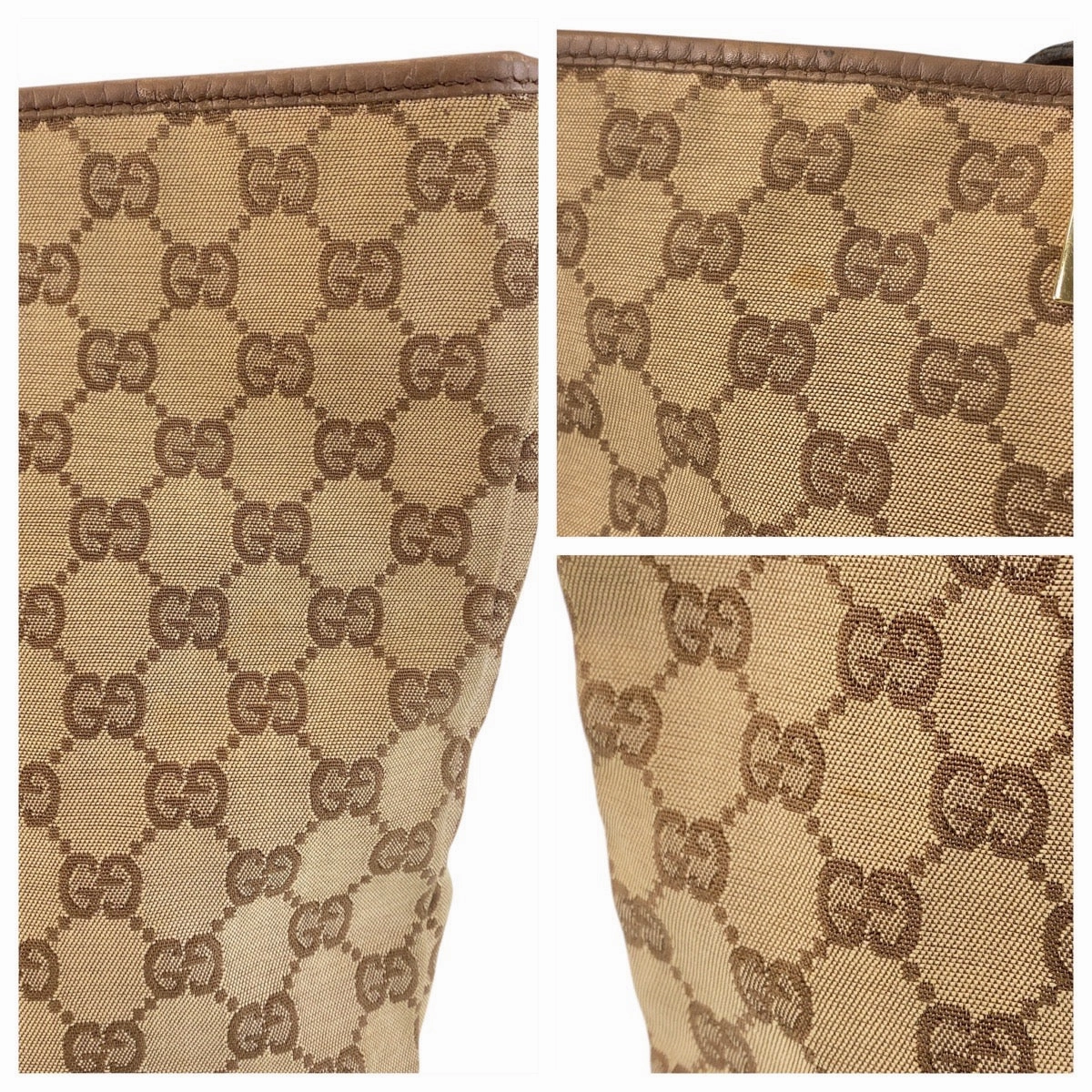 Gucci GG Canvas Leather Tote Shoulder Bag