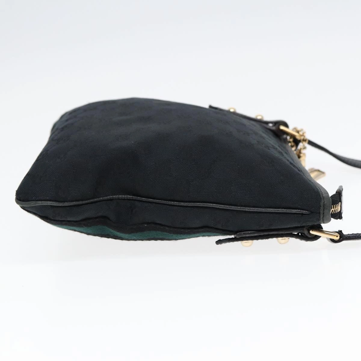 GUCCI GG Canvas Sherry Line Shoulder Bag Black Gold Green 144388  85991