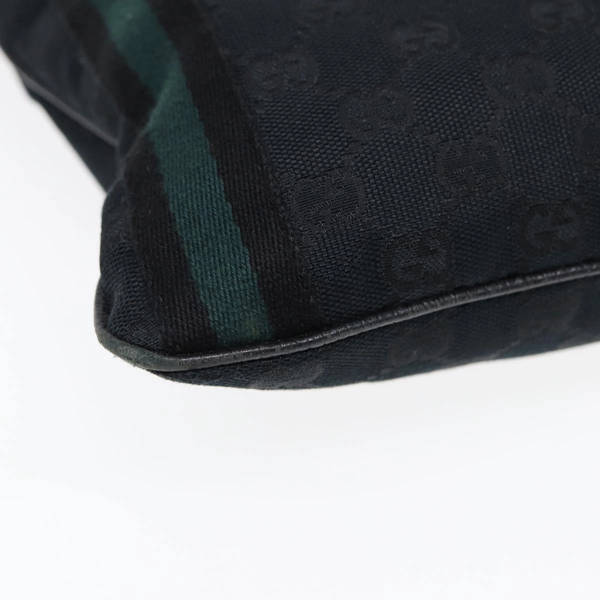 GUCCI GG Canvas Sherry Line Shoulder Bag Black Gold Green 144388  85991