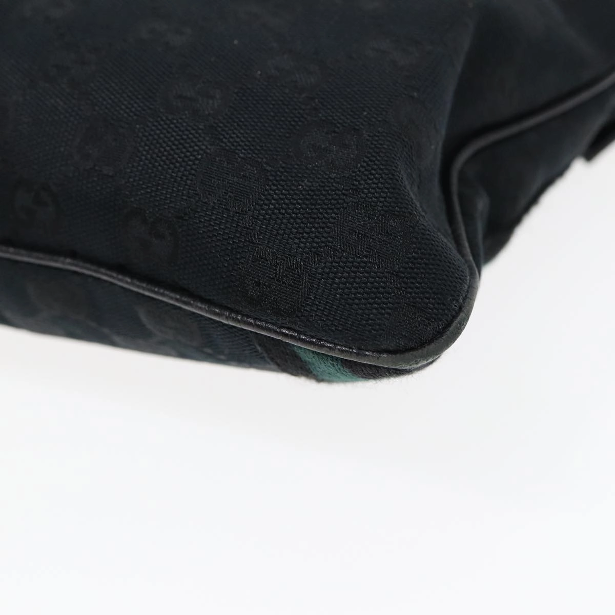 GUCCI GG Canvas Sherry Line Shoulder Bag Black Gold Green 144388  85991
