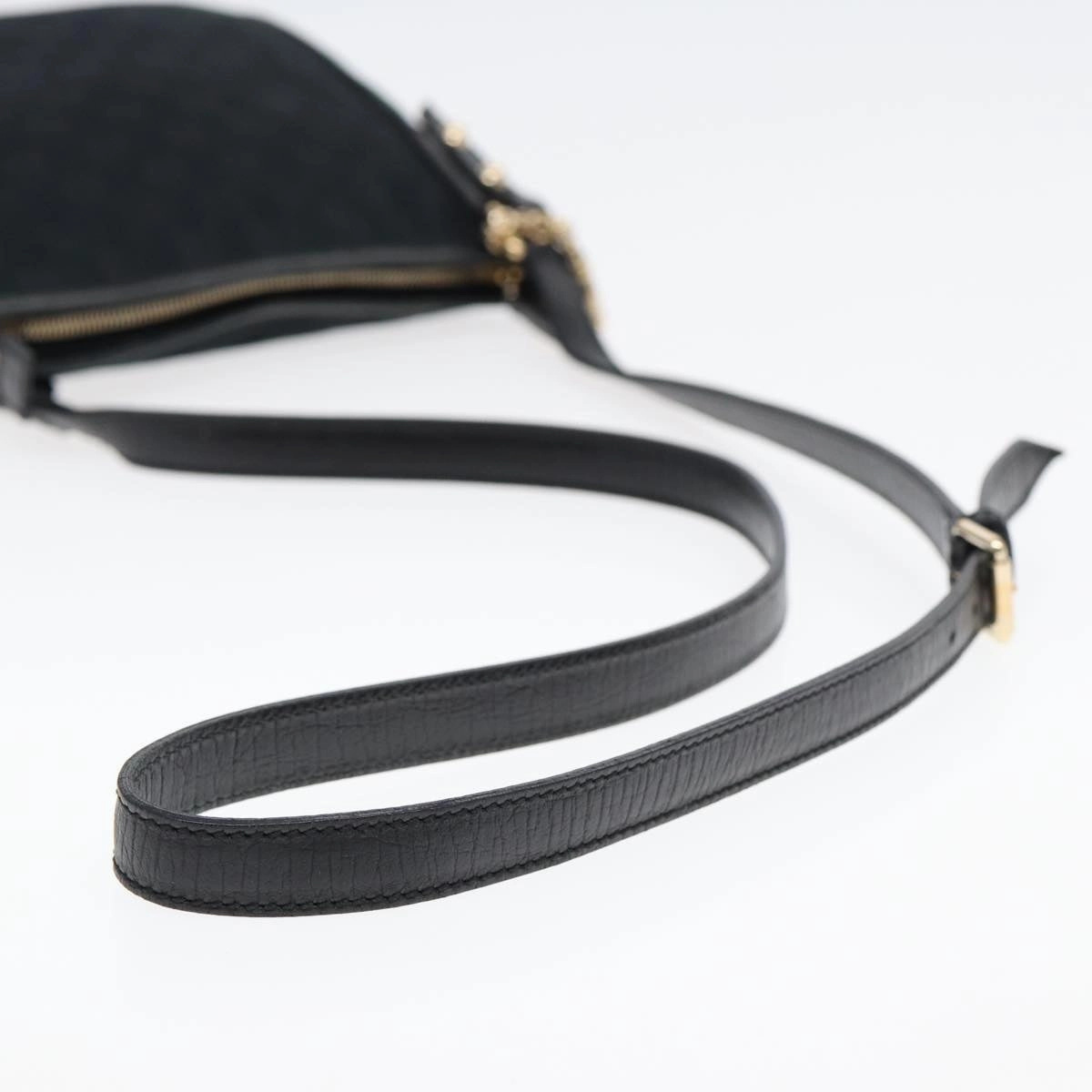 GUCCI GG Canvas Sherry Line Shoulder Bag Black Gold Green 144388  85991