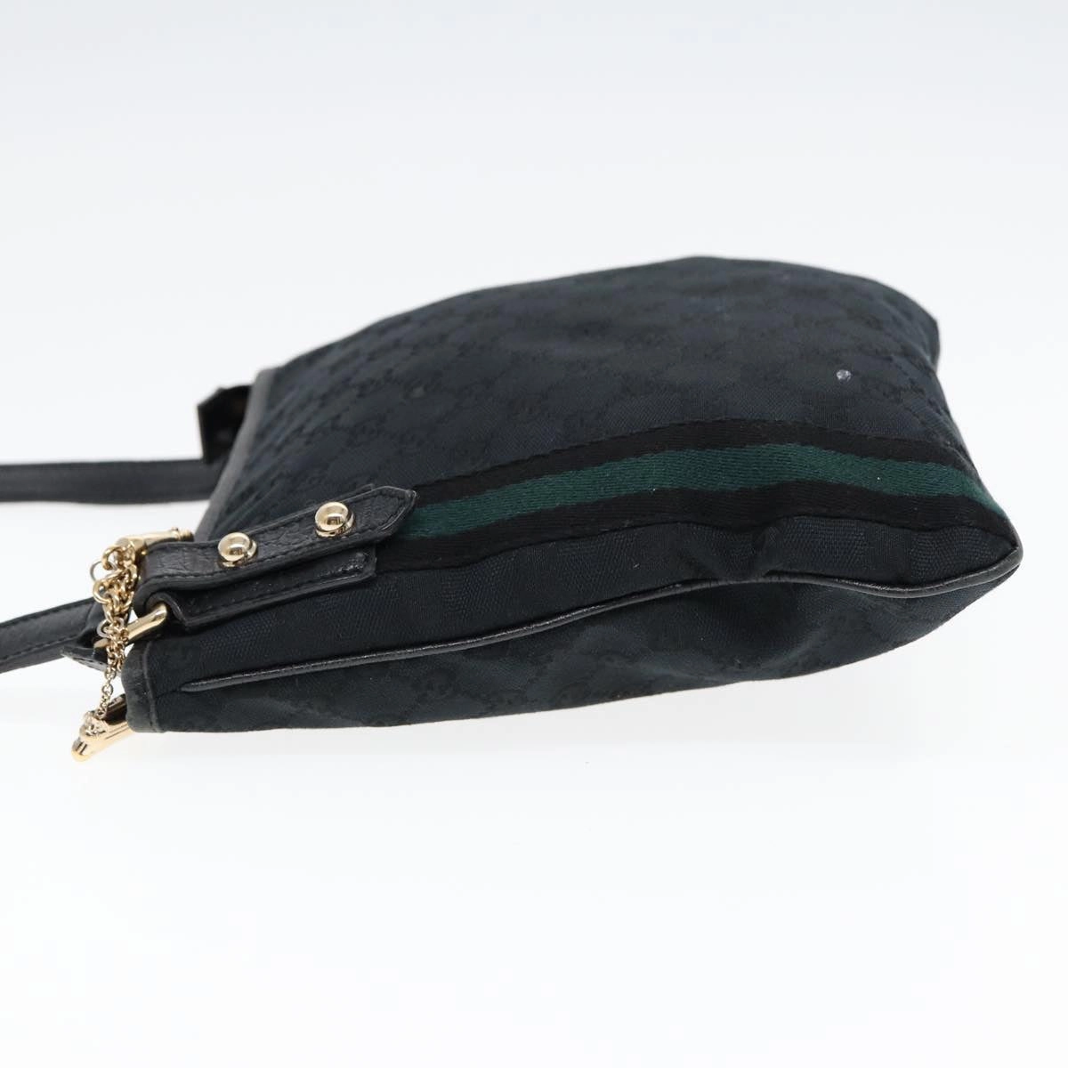 GUCCI GG Canvas Sherry Line Shoulder Bag Black Gold Green 144388  85991